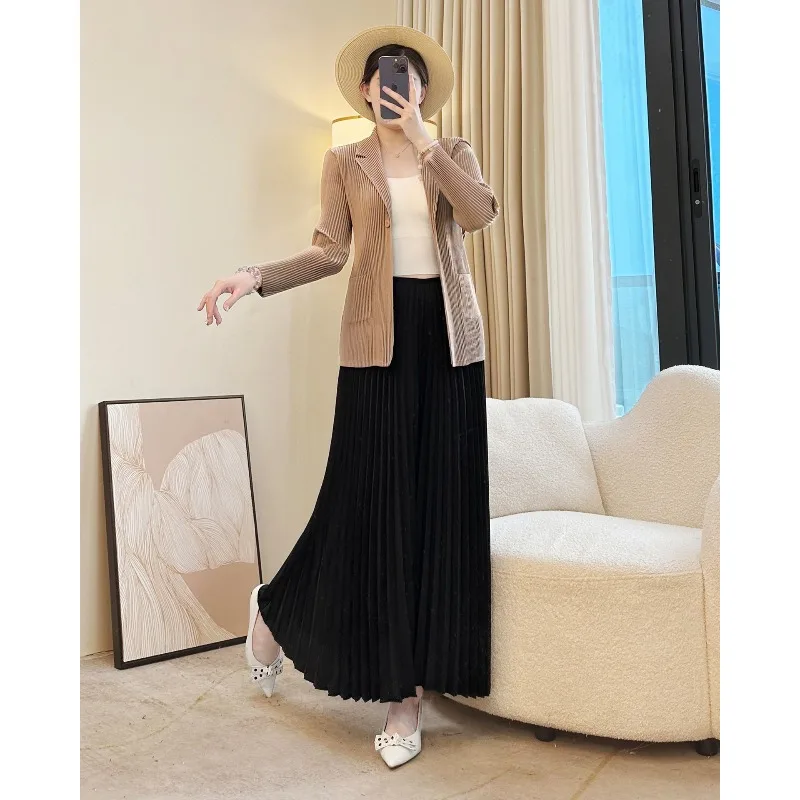 مياكي البيج سراويل تقليدية سراويل نسائية بسيطة متعددة الاستخدامات فضفاضة عالية الخصر ثنيات سليم مياكي بنطال ذو قصة أرجل واسعة أوروبا أمريكا #6