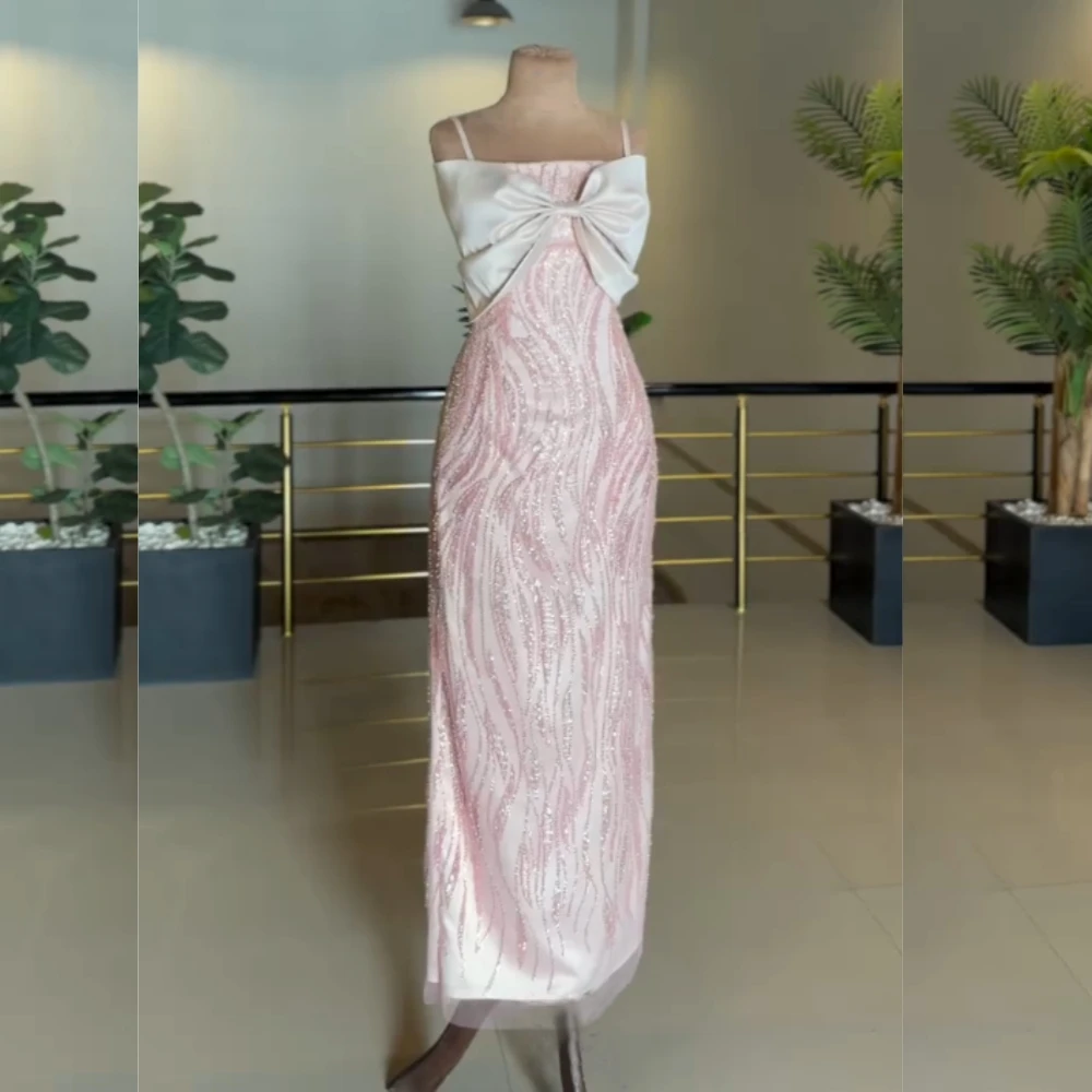

Customized High Quality Evening Dress With Straps Bow Sequined Straight Long Dresses Bespoke Occasion Sparkle Elegant Party