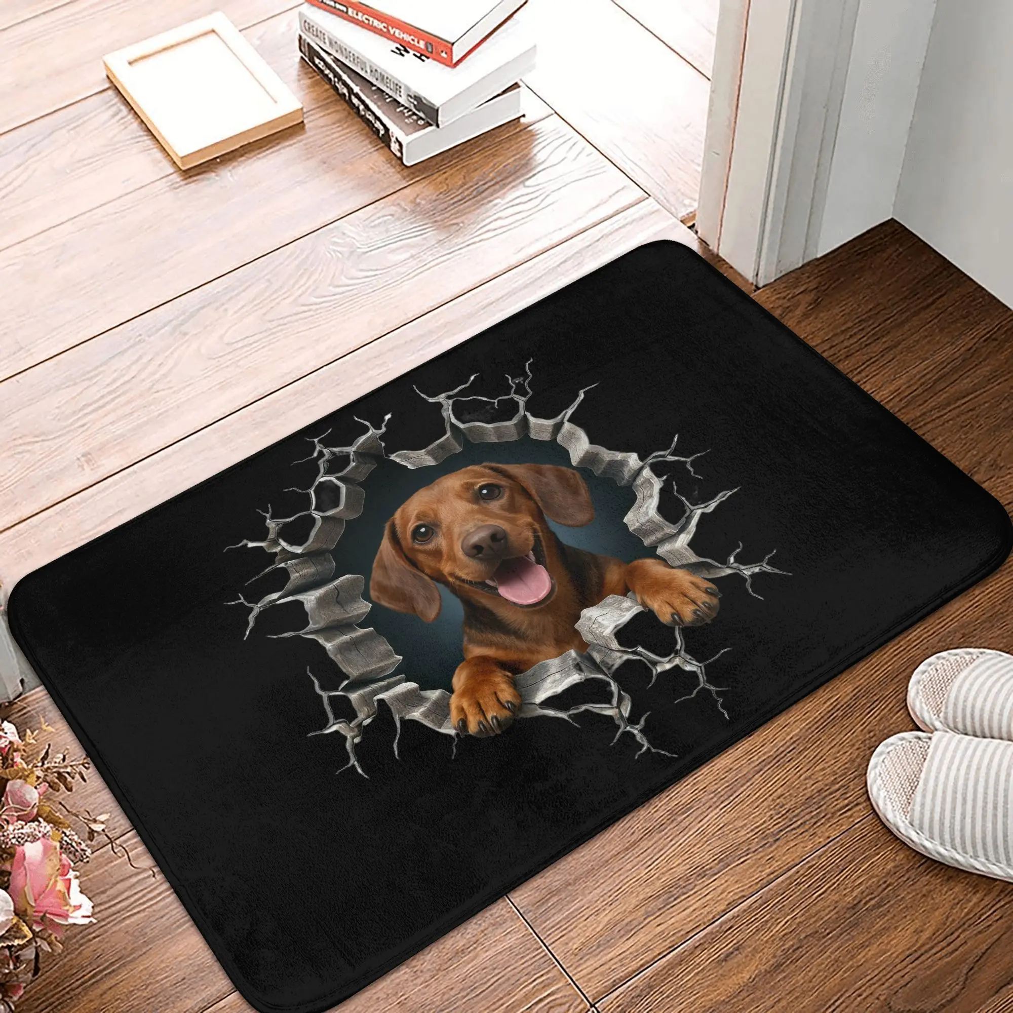 Retro Breaking Through Dachshund Dog Doormat Mat Anti-Slip  Bath Kitchen Living Room Rug Carpet