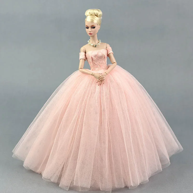 Vestido de novia rosa para muñecas Barbie, ropa de fiesta de noche