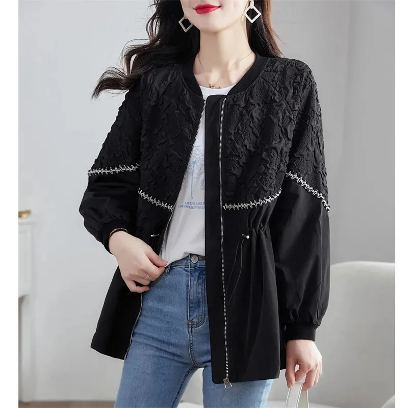 

Autumn Female Long Sleeved Black Windbreaker Jacket 2024 Women Loose Fitting Solid Color Trench Tops Coat Ladies Short Outwear