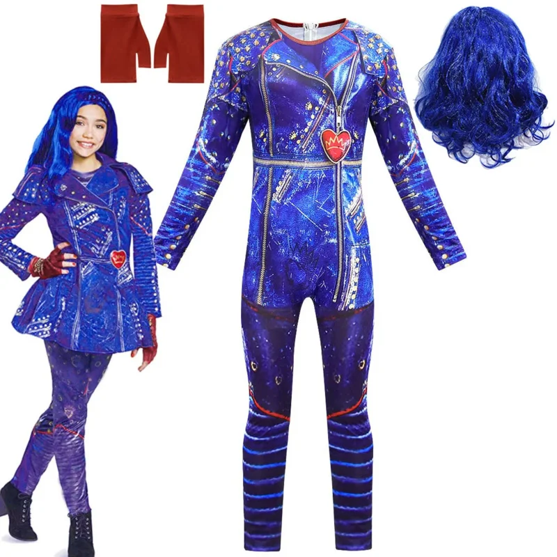 Kids Descendants 3 Mal Costume for Girls Evie Cosplay Costume Childs Fantasia Halloween Clothes Wig Birthday Party Fancy Dress