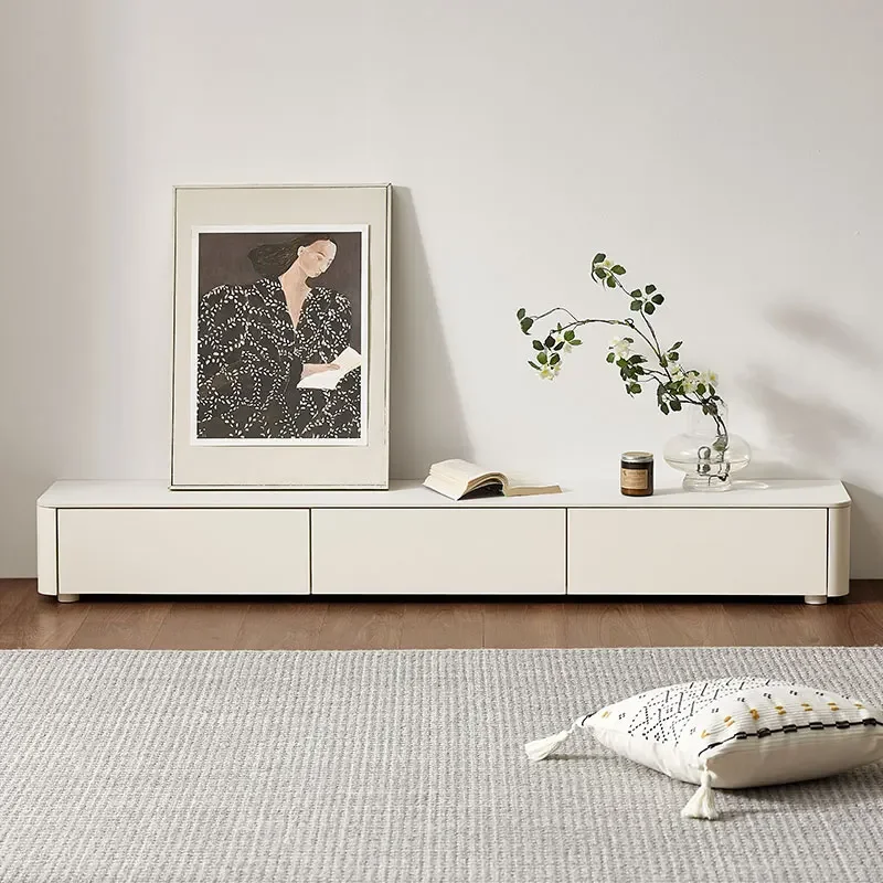 -aa M8081 Simple Modern Living Room Solid Wood TV Cabinet Cream White Three Drawers / Four Drawers TV Stand Table