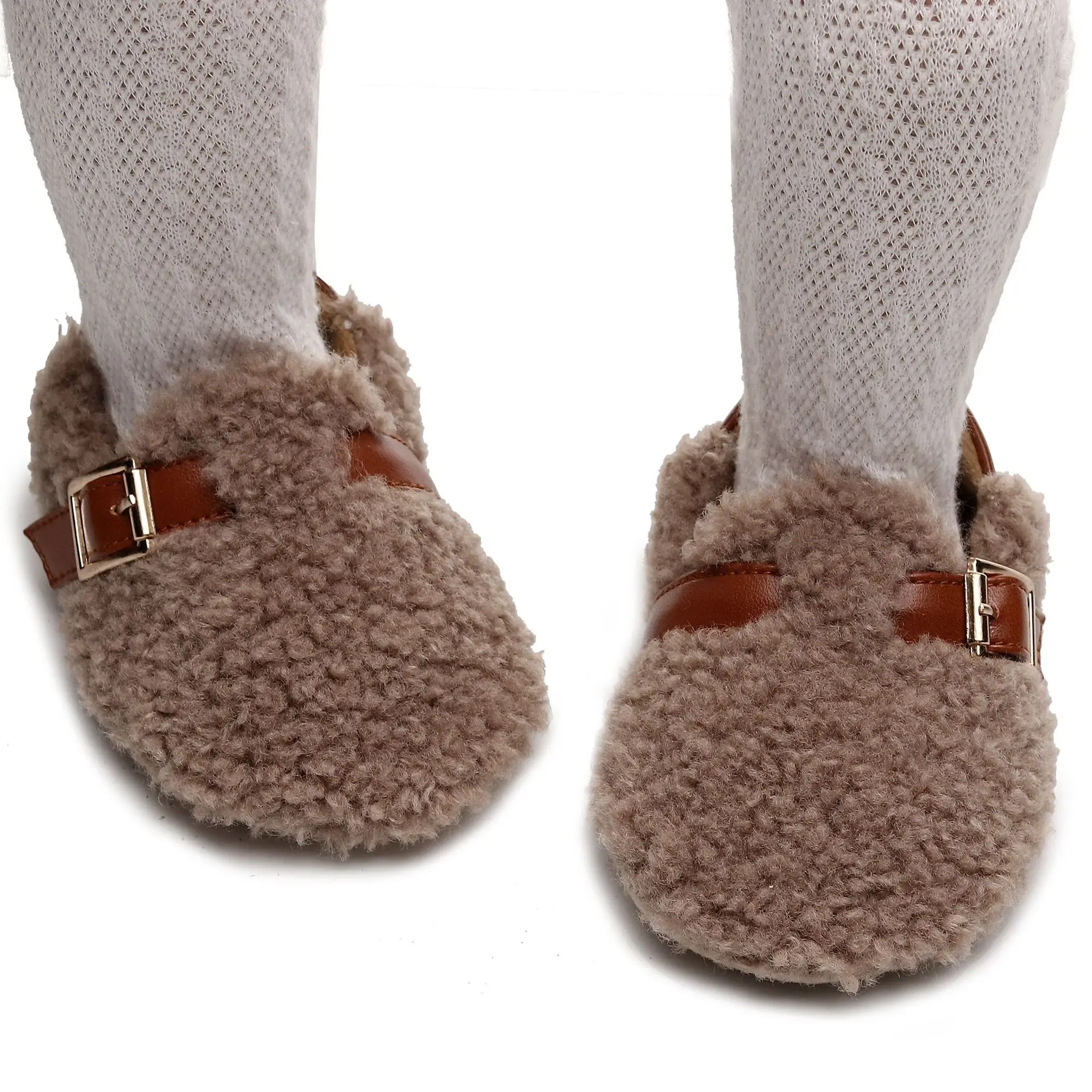 Zapatos planos de felpa de lana coreana para primeros pasos, para niños pequeños zapatos para caminar, artículos para bebés recién nacidos