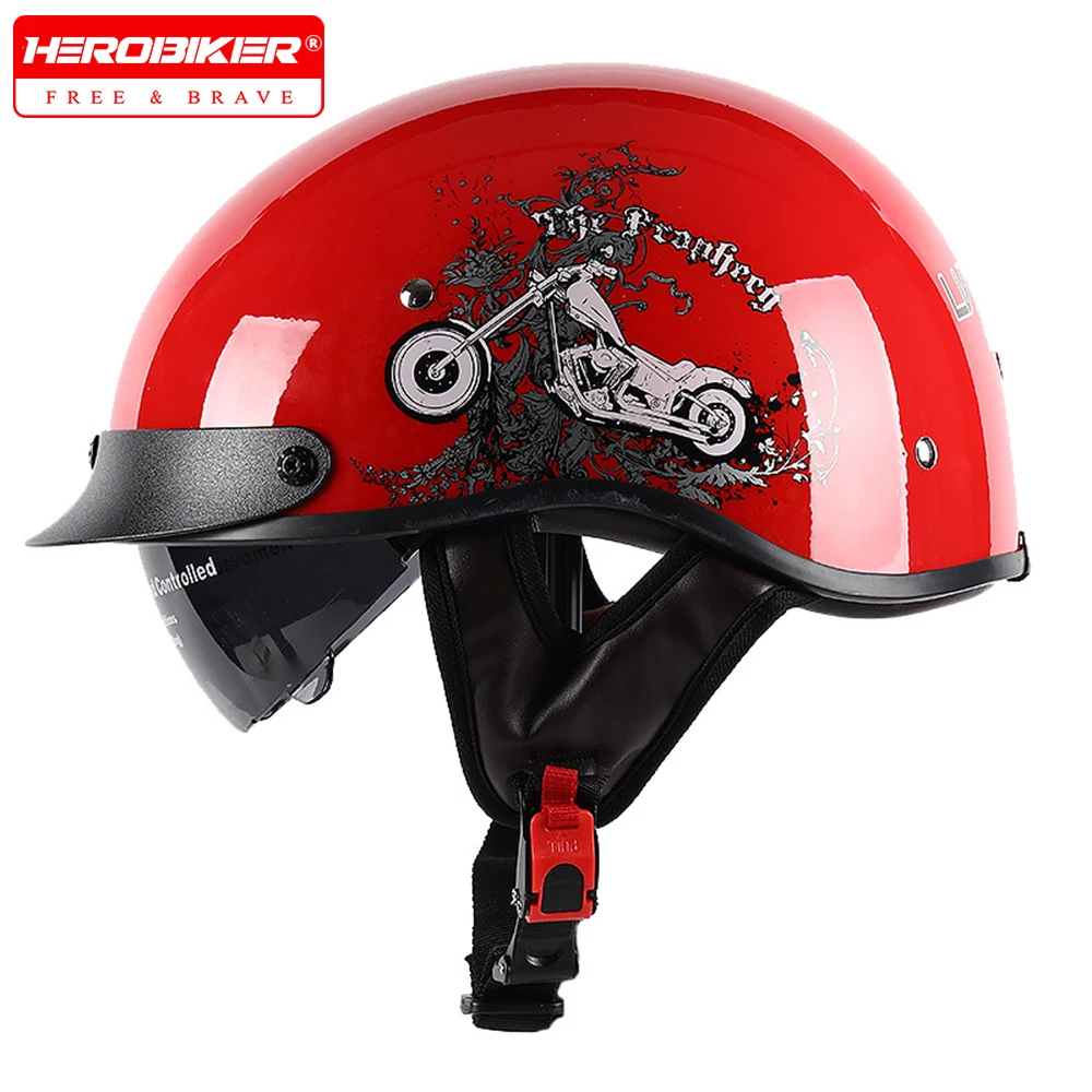 レトロオートバイヘルメットヴィンテージバイクハーフヘルメット男性と女性ユニバーサル夏安全ヘルメット DOT 承認 ABS