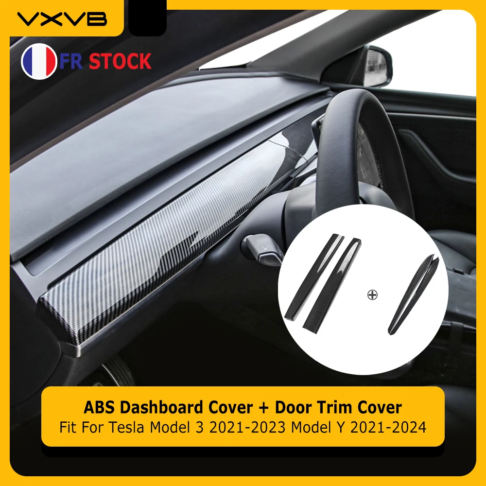 Dashboard Cover For Tesla Model 3 2021-2023 Model Y 2021-2024 Door Trim Center Console Carbon Fiber ABS Interior Accessories