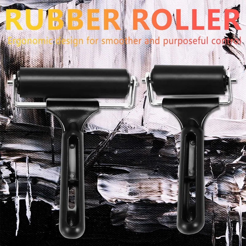 Rubber Roller, Set Of 2 (6 & 10Cm), Ink Brayer Roller Perfect For Printmaking, Wallpapers, Block Printing Stamping