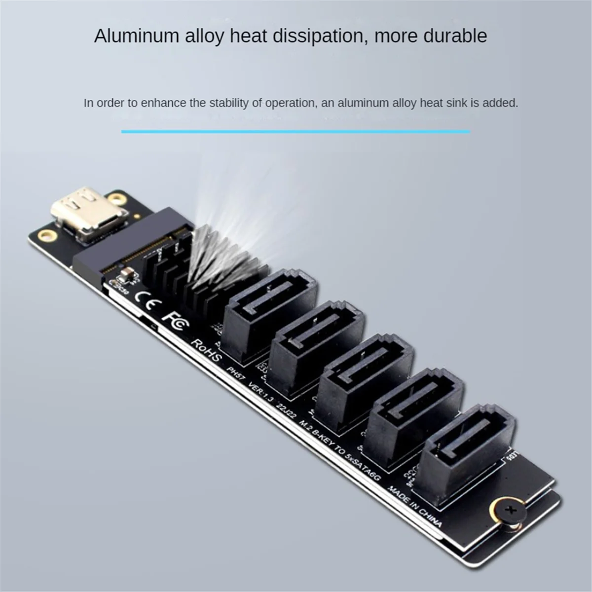 Карта адаптера TYPE-C на 5 портов SATA3.0 Riser Card JM575 + JMS580 SATA3 6 Гбит/с USB10G Корпус Сервер ПК Расширение компьютера