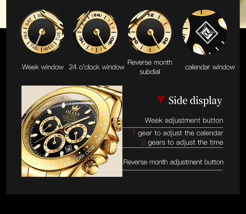 OLEVS Top Brand Men\'s Automatic Mechanical Watch Deep Waterproof Stainless Steel Strap Men Automatic Wristwatch Gold Watch