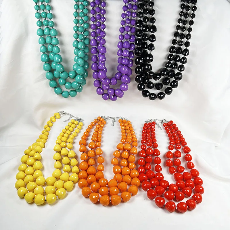 Europe and America Exaggerated Women\'s Jewelry Accessories Colorful Mult Layers Acrylic Beads Necklace Drop Earrings Jewelry Set