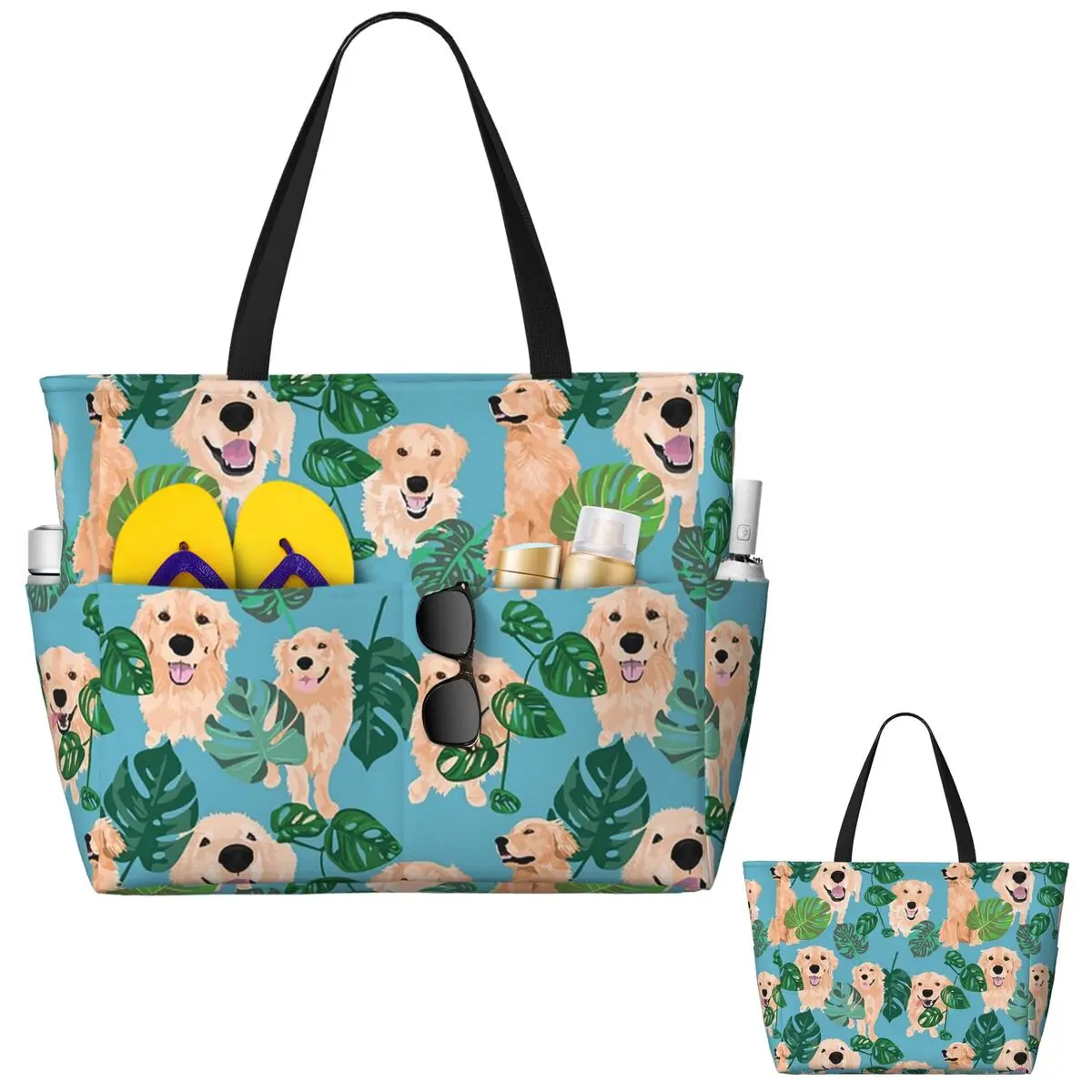 Golden Labrador Retriever Dog Tropical Beach Tote Bag Sport Gym Yoga Duffle Large Tote Bag Women Travel Bag Fitness bag