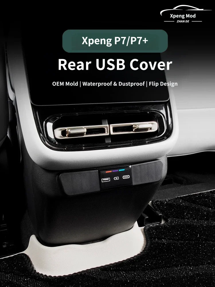 For XPENG P7+ 2026 2027 Rear USB Protective Cover Rear Discharge Trend Charging Dust Cover Interior Modification Accessories