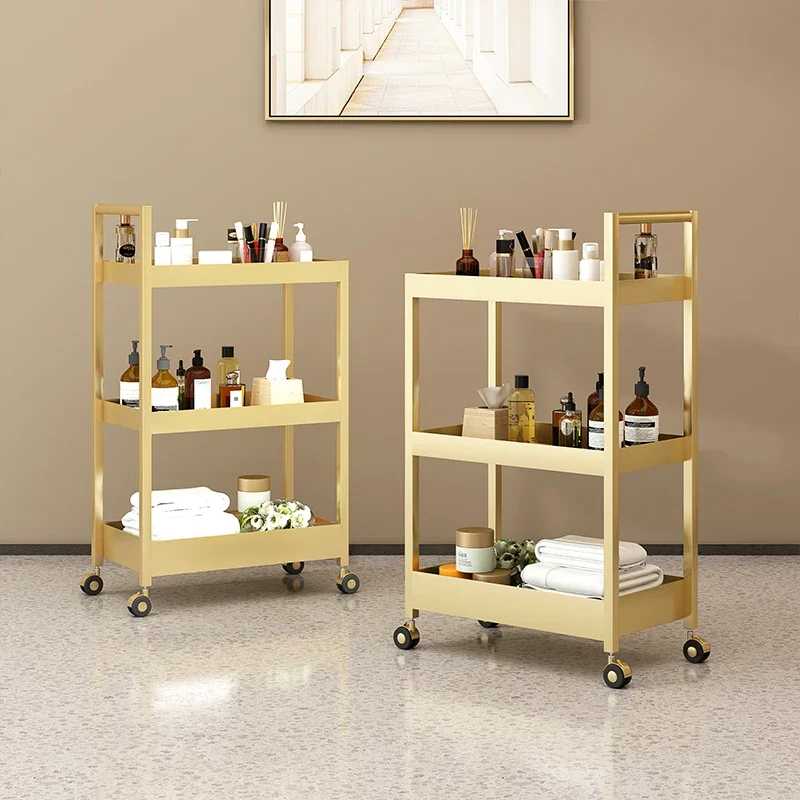 

Multi-function Beauty Salon Cart Light Luxury Bathroom Storage Rack Large Capacity Nail Tool Organizer Multi-layers Metal Rack