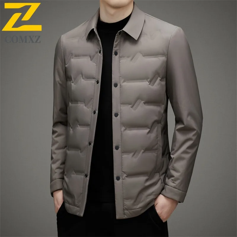 COMXZ Down Jacket Casual Turndown Collar Working Working Windproof Jacket High-quality single-breasted White Duck Down Garment