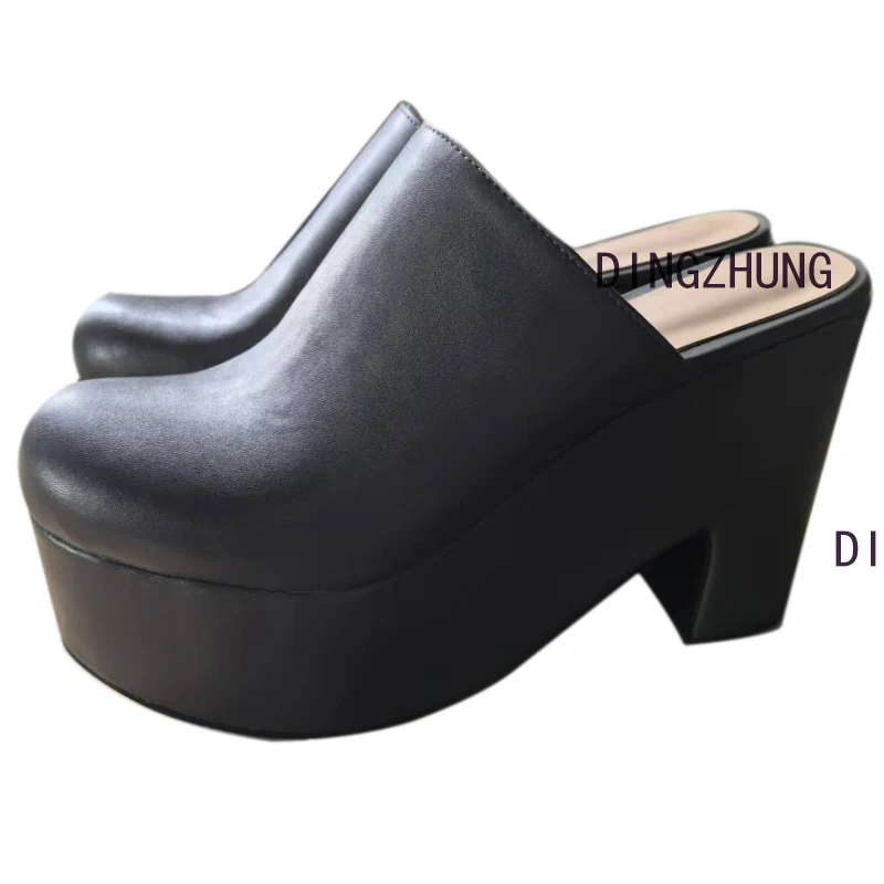 DIZHUANG shoes Fashionable women\'s high-heeled slippers. About 11cm heel height. Closed toe slippers. Strange Style slippers.