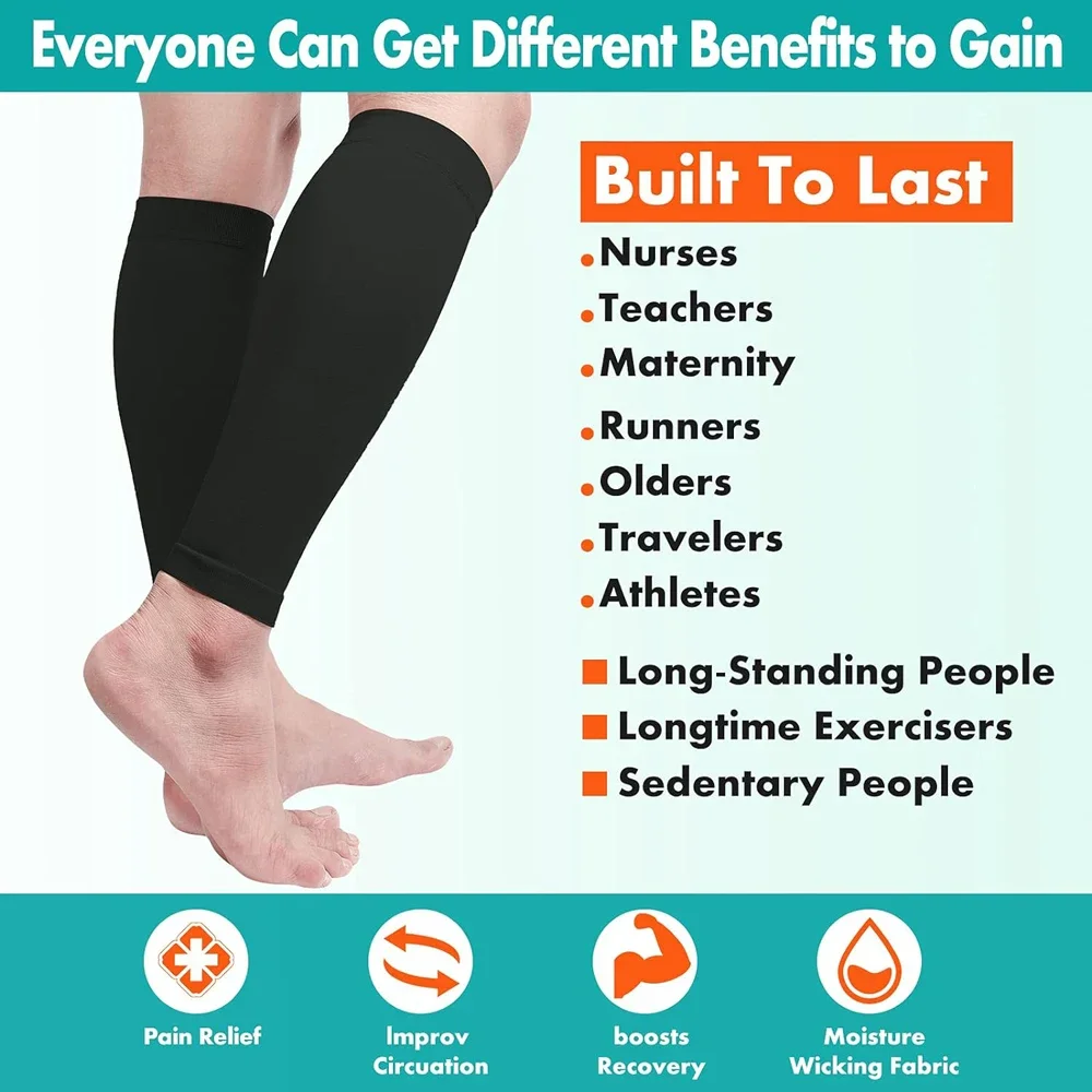 1Pair Compression Calf Sleeves (20-30mmHg), Perfect Calf Compression Socks for Running, Shin Splint, Calf Pain Relief,Air Travel