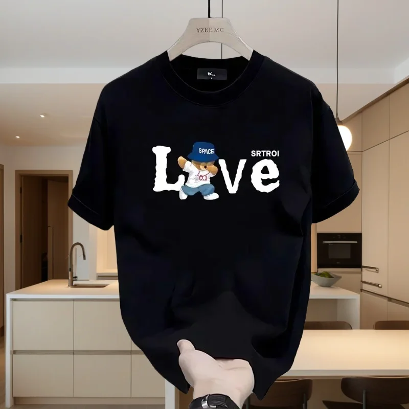 

100% cotton fashion brand American T-shirt Plankton Shuai letters printed men's summer round neck loose casual short sleeves