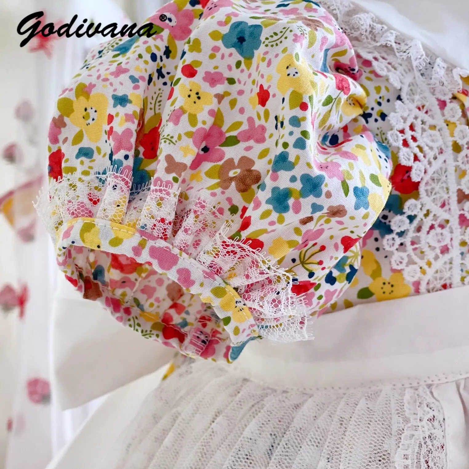 Sweet Baby Girls Summer New Floral Maid Lolita Dress Kids Spanish Fashion Doll Collar Puff Sleeve High Waist Princess Tutu Gown