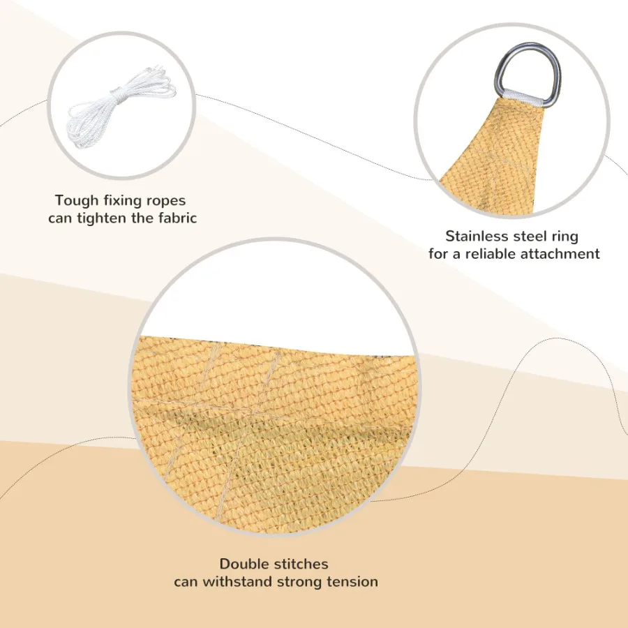 

16' x 20' Sun Shade Sail Canopy Outdoor Shade Sail Cloth for Patio Deck Yard with D-Rings and Rope Included, Sand