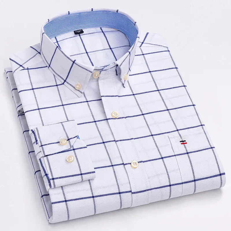 Camisa de algodão Oxford masculina, de manga comprida, confortável, casa, viagens, estilo designer coreano, alta qualidade, primavera, outono, tamanho 5XL, 6XL, 7XL