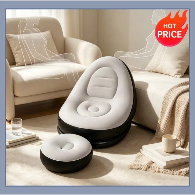 Lazy Couch Sofas Inflatable Chair Foldable Recliner Outdoor Sofa Bed Footstool Portable Folding Air Bed Lunch Lounge Chair Set