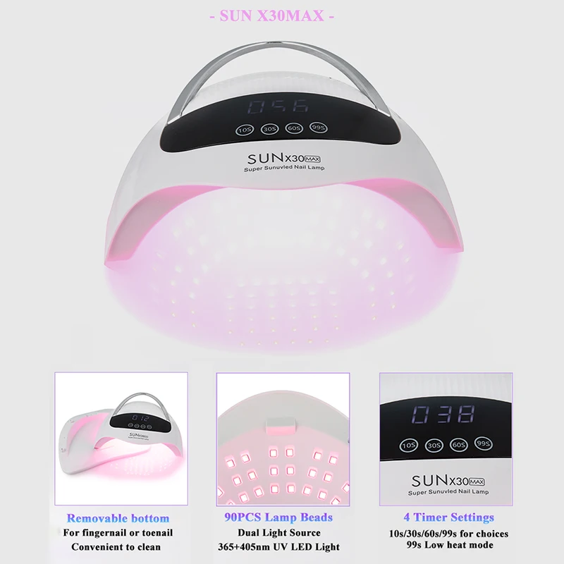 SUN X30MAX 90LED UV Lampada per unghie a LED per l'essiccazione dello smalto gel con display a LED Lampada per manicure professionale Asciugatrice per salone Strumento per uso domestico