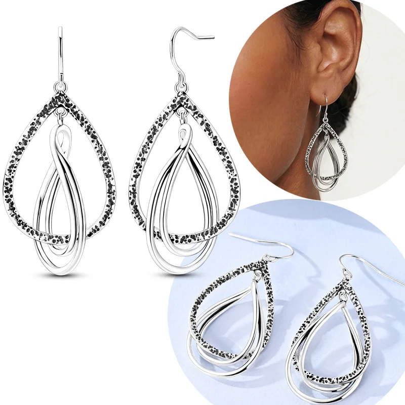 

Original 925 Sterling Silver Design Sense Water Droplet Shaped Pendant Ear Hook Earrings For Women Jewelry Gift