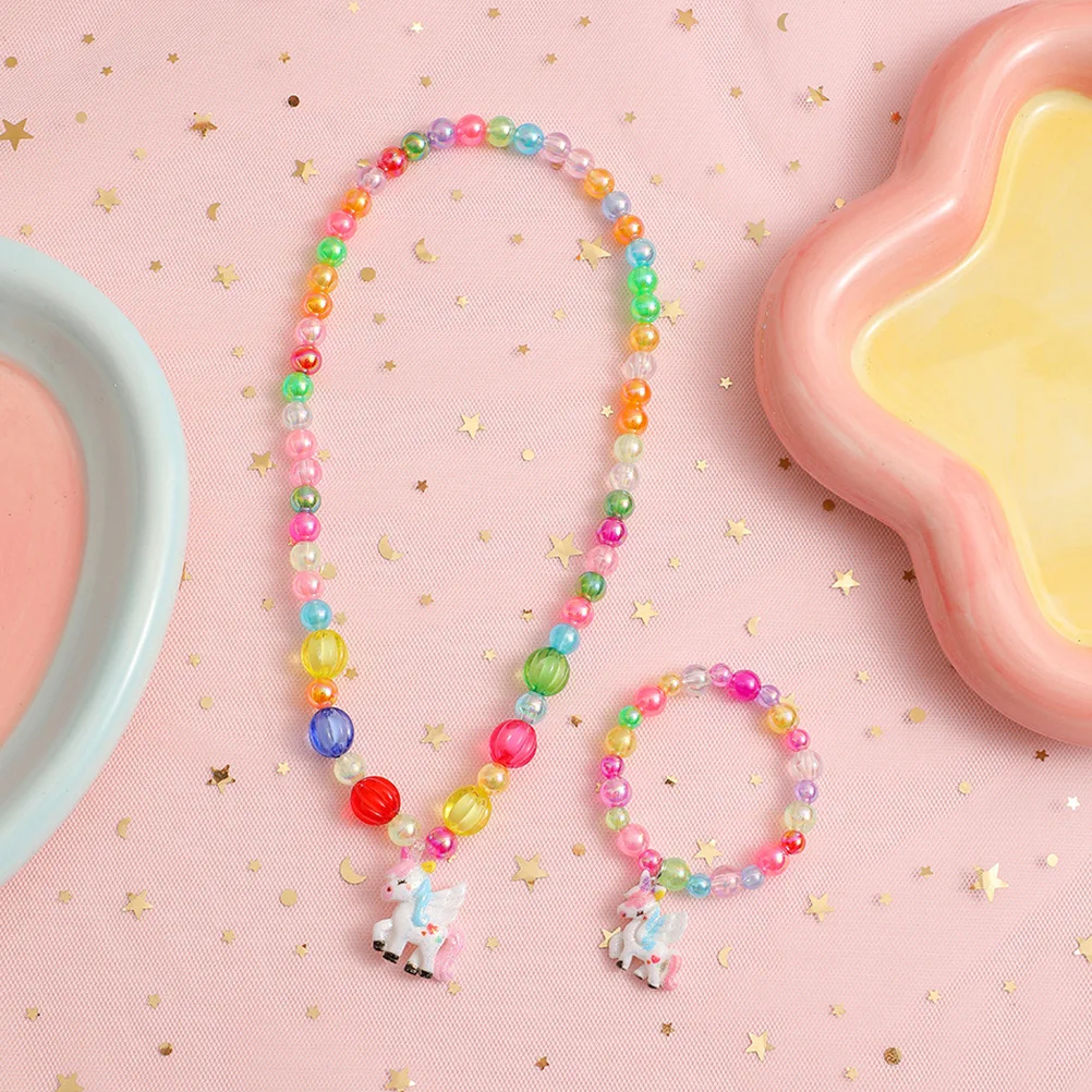 3Sets Children's Beaded Jewelry Set Resin Necklace Bracelet Cute Charm Design Kids Birthday Party Dress Up Accessories