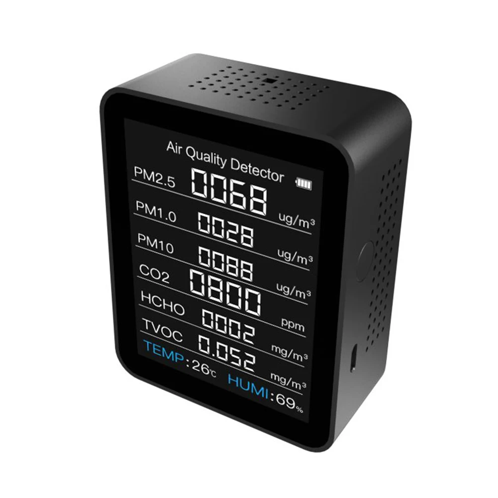 

Air Quality Monitor for TVOC PM2.5 HCHO PM10 Detection with Temperature Humidity Sensor Portable Detector for Home Office