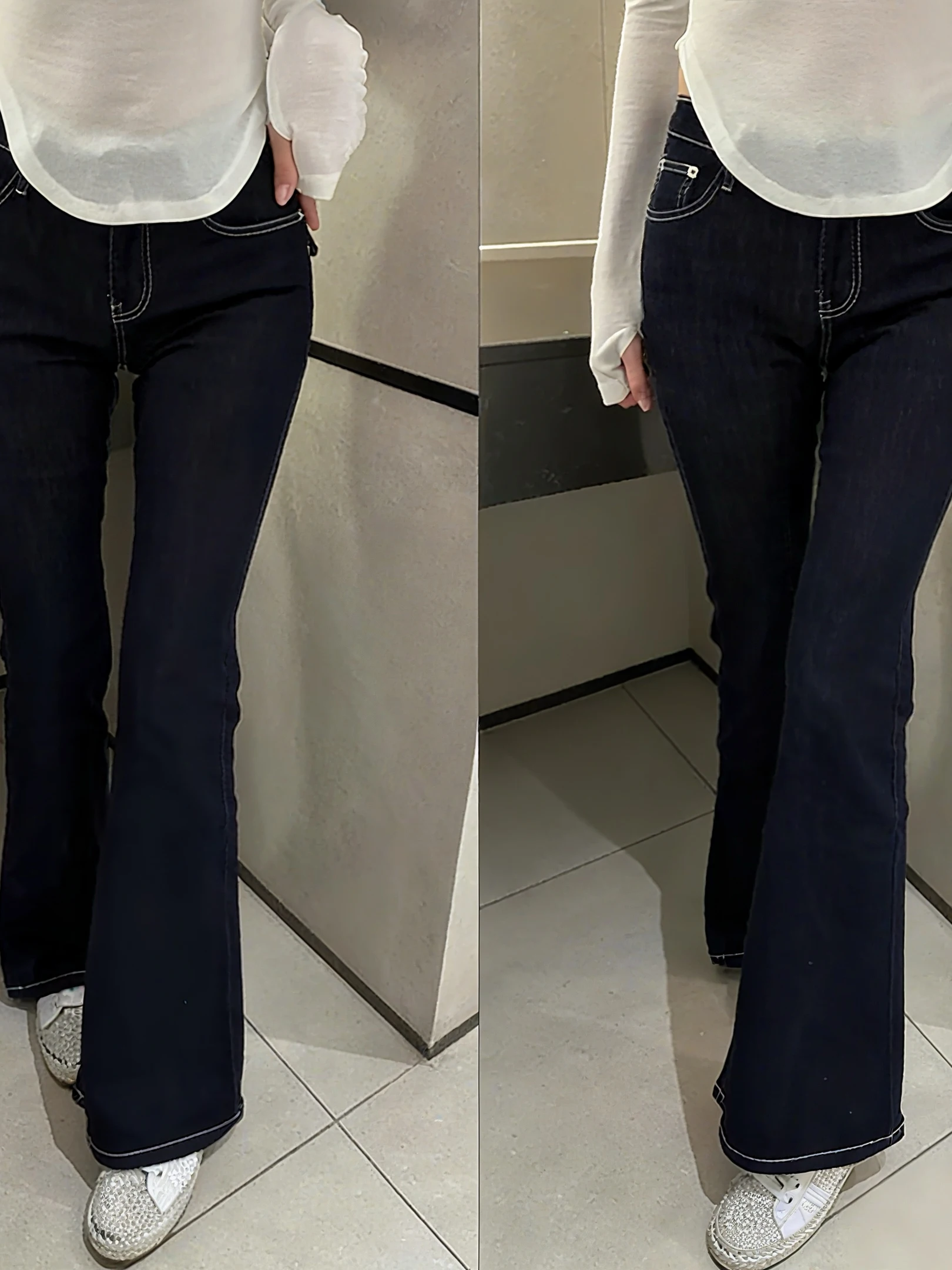 

Джинсы с высокой талией в стиле ретро, с эффектом утяжки живота, расклешенные, в пол, с декоративной строчкой, женские, облегающие, осенняя мода