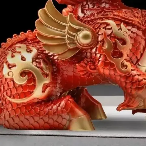 1pairs Copper Lucky Fire Kirin Unicorn Ornaments Office Home Living Room Decor