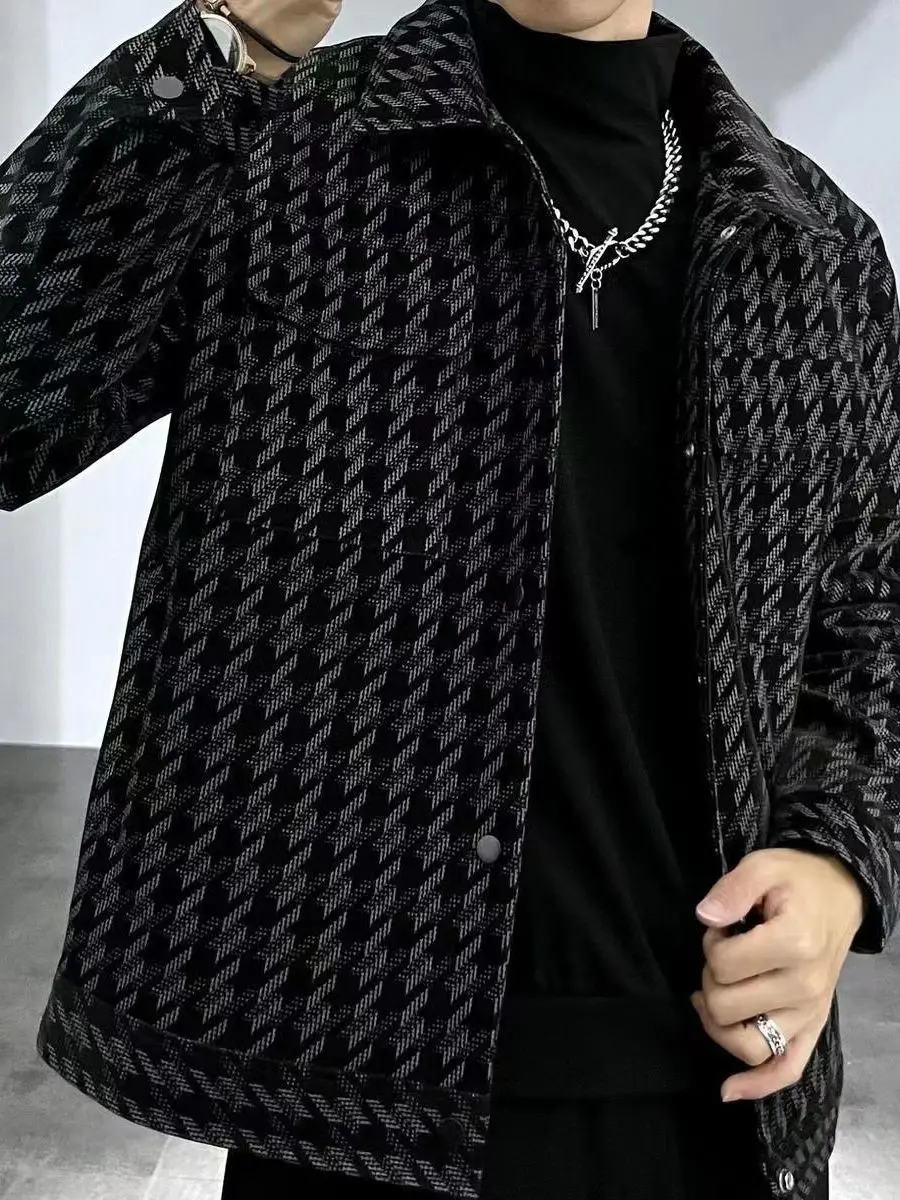 

Весна-Осень 2023, мужская клетчатая куртка с воротником-стойкой, верхняя одежда, повседневная одежда-стойка из полиэстера, молодежная мода