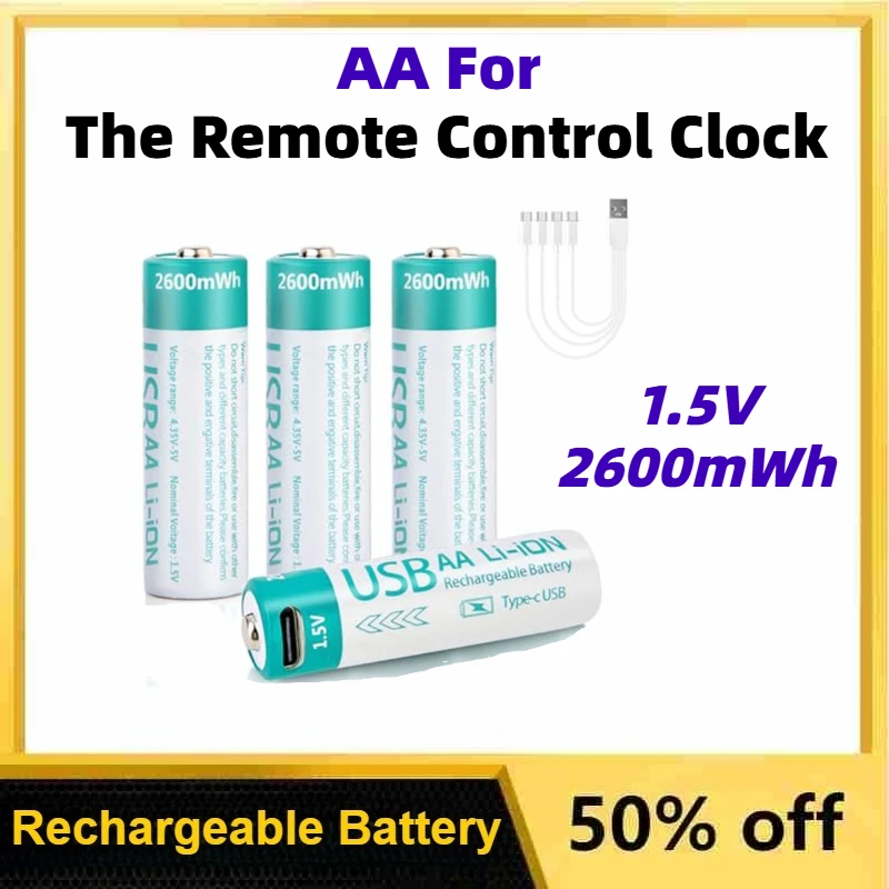 

1.5V 2600mWh AA Rechargeable Type-C USB Lithium-ion Batteries Suitable for The Remote Control Clock Replaceable Battery