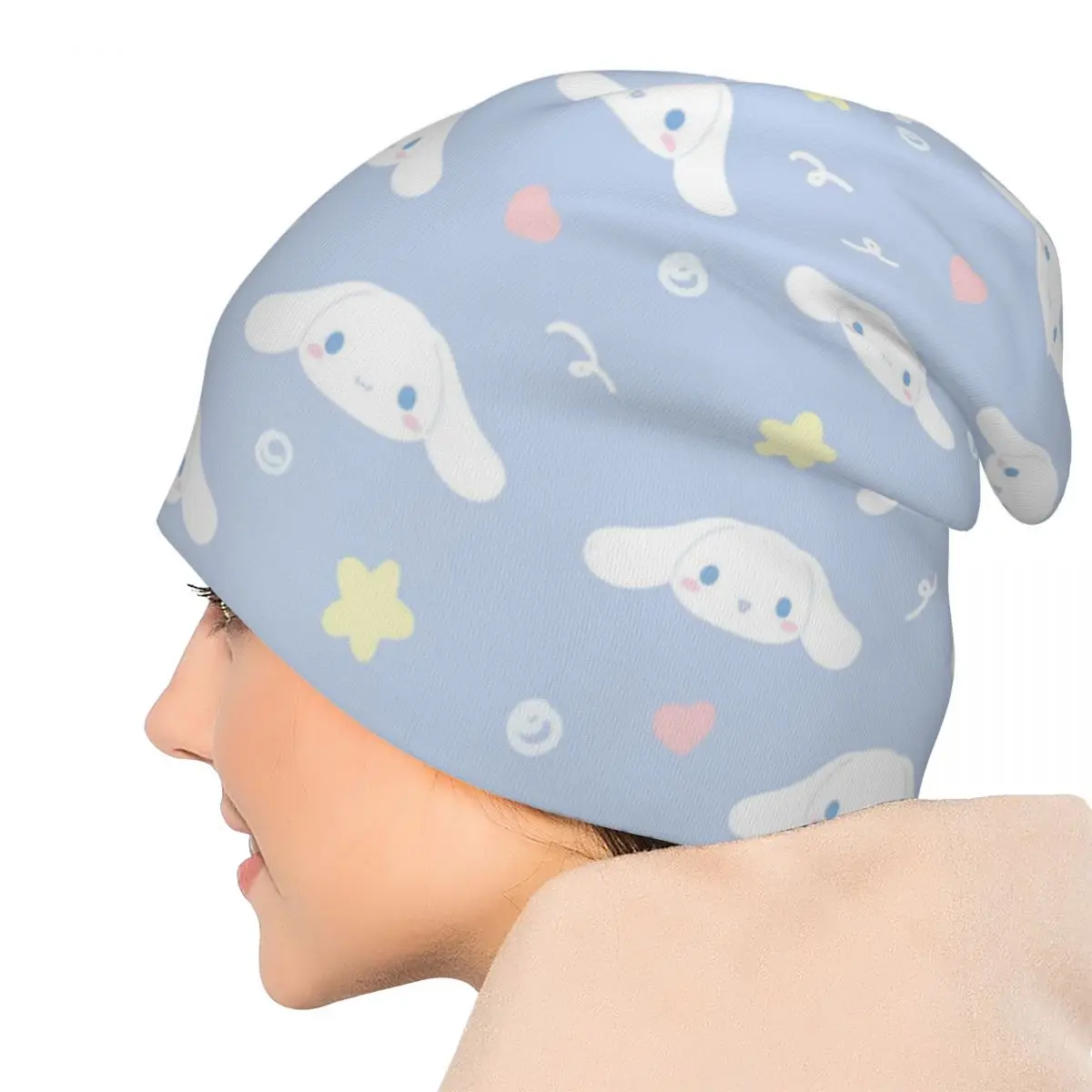Lindo Cinnamoroll estrella Skullies gorros sombrero de dibujos animados Vintage hombres mujeres gorras al aire libre cálido gorro de doble uso sombreros