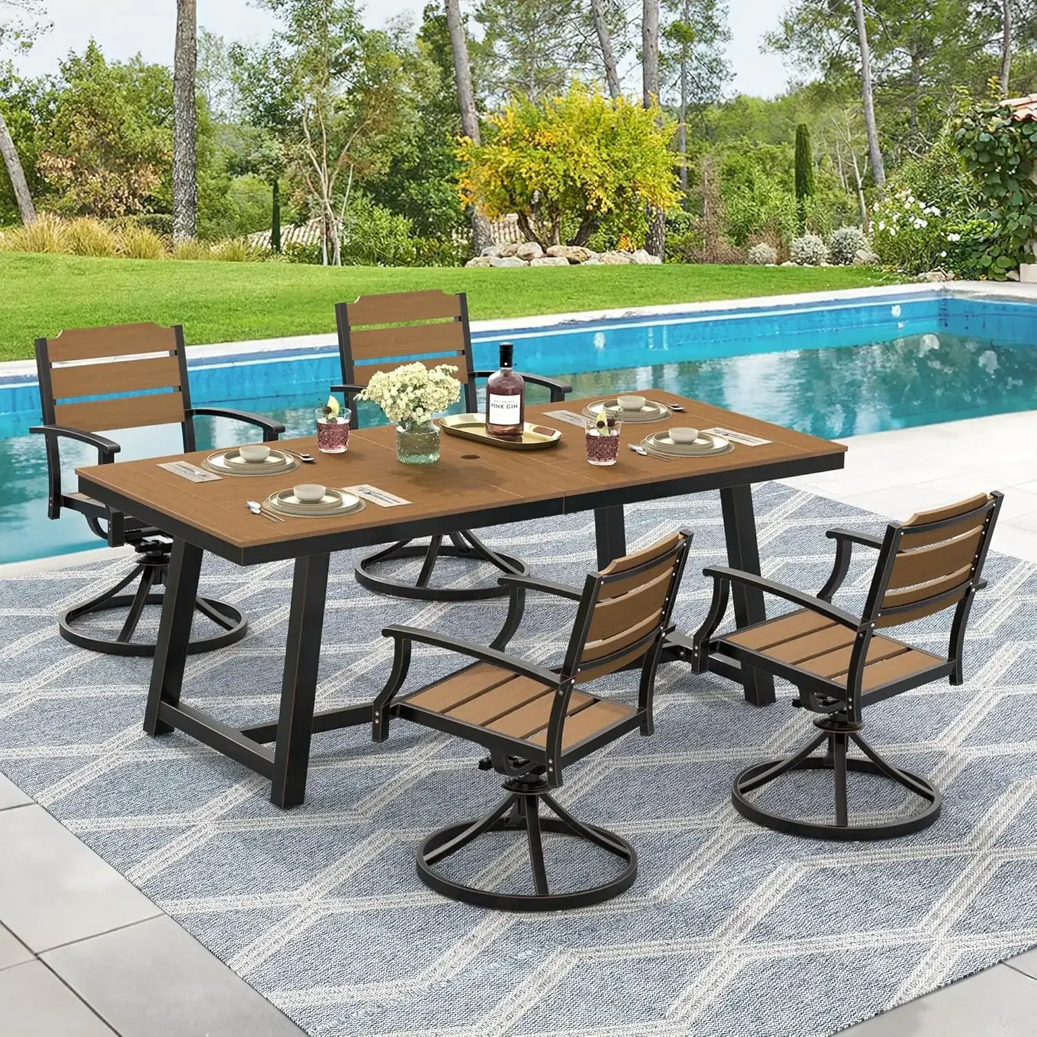 

5 pieces patio swivel dining chair,brown-oil printed