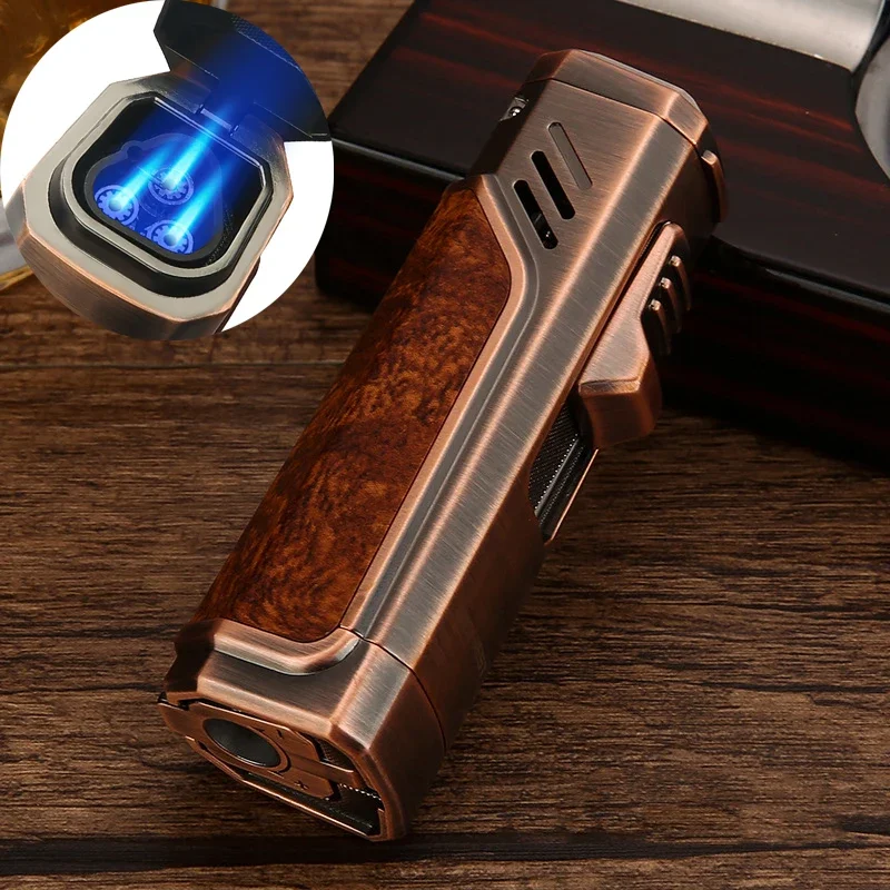 HONEST Luxury Metal Windproof Pocket Cigar Lighter Jet Flame Torch Lighters for Cigar with Punch Drill Cigar Cutter Accessories