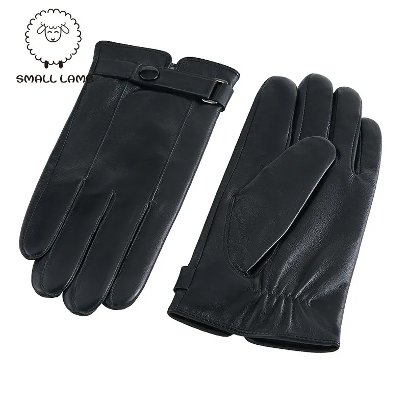 Leather Gloves Men's Autumn and Winter Business Fleece Thickened Warm Driving Riding Thin Touch Screen Goat Skin Cold Protection