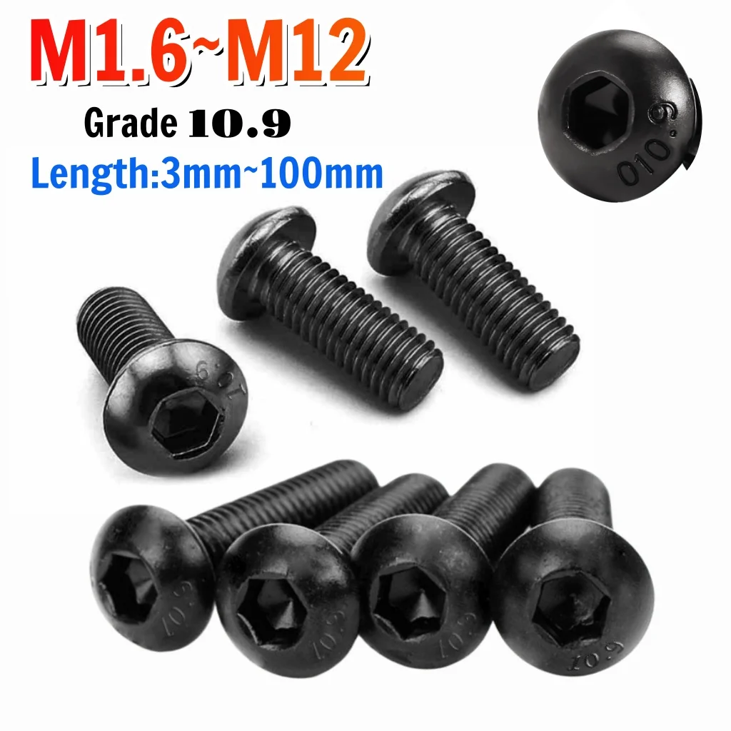 

Beicai Hexagon Hex Socket Screw Black Grade 10.9 Steel Button Mushroom Allen Bolt Screw M1.6 M2 M2.5 M3 M4 M5 M6 M8 M10 M12