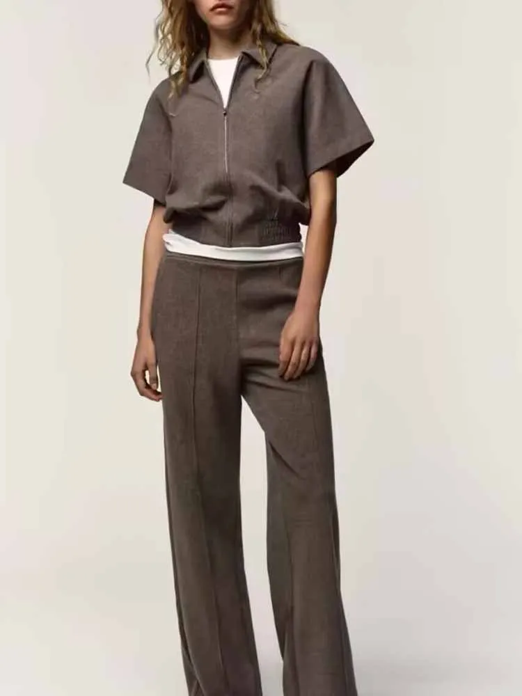 European and American style autumn new fashionable simple casual soft short-sleeved cardigan jacket versatile casual pants