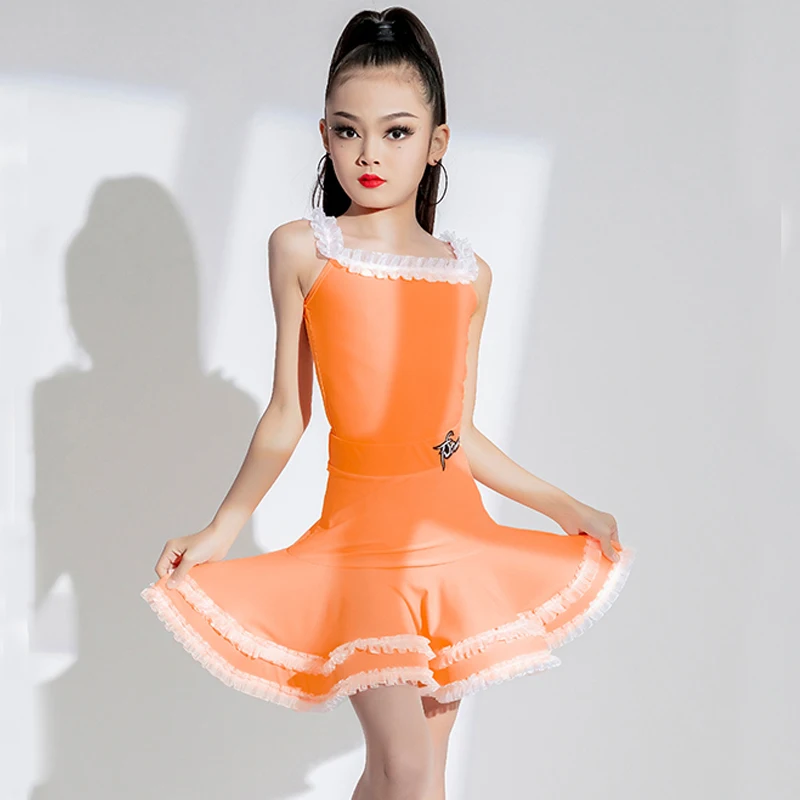 Pink Orange Latin Dance Competition Dresses Girls Latin Dance Professional Dress Ballroom Chacha Tango Salsa Dancewear SL8276