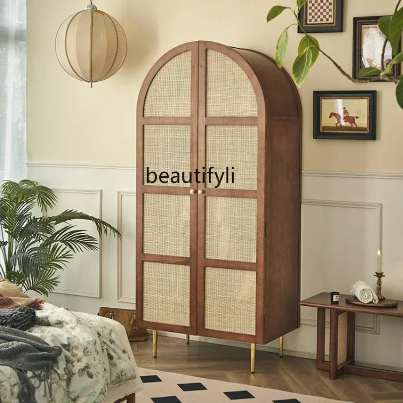 

x1zVintage Rattan Wardrobe Bed & Breakfast Bedroom Wardrobe Dome Vertical Hinged Door Storage Locker