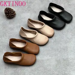 GKTINOO Genuine Leather Female Flat Shoes Bow Square Head Fashion Shoes 2024 New Spring Soft Comfortable Shoes Woman Flats