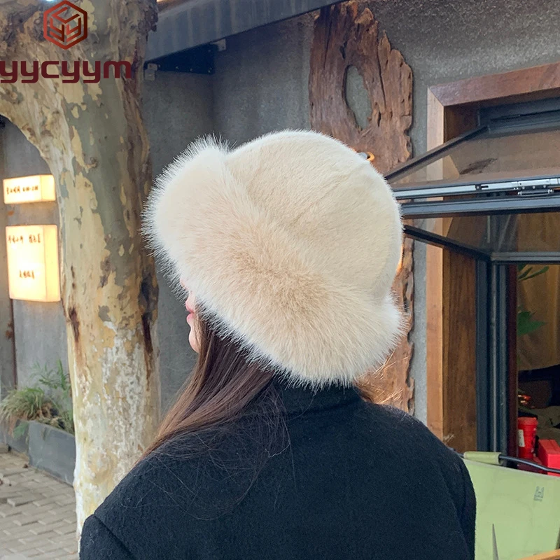 

New Style Fashion Hat Women's Winter New Thick Warm Imitation Fur Simple Fisherman's Hat Imitation Mink Fur Ladies Mongolia Caps