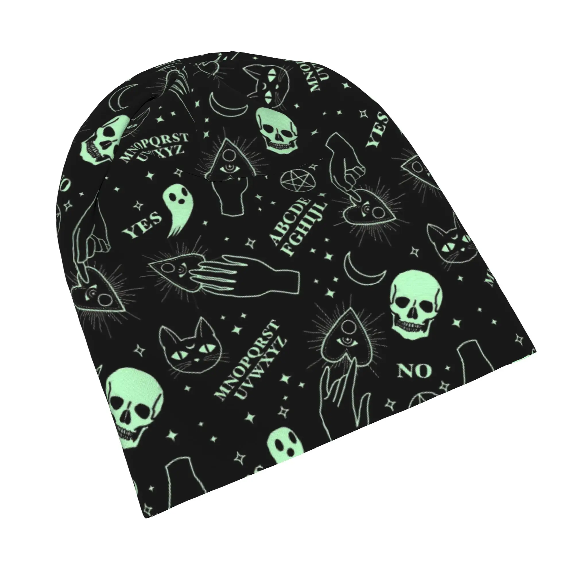 Ouija Board Bonnet Hat Autumn Winter Outdoor Skullies Beanies Hats Mystical Skull Cat for Men Women Spring Multifunction Caps