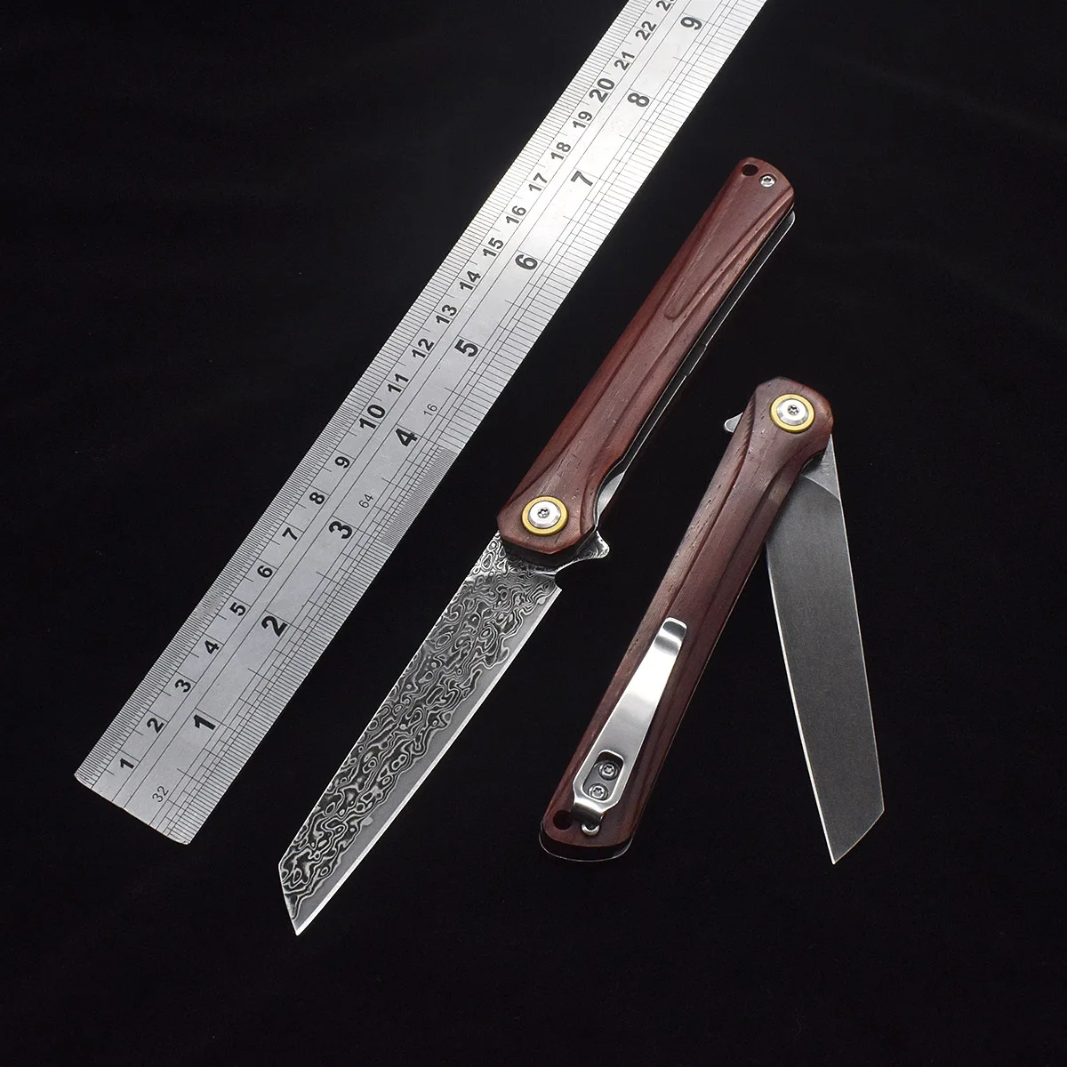 

Лезвие из дамасской стали и стальное лезвие D2, складной нож с ручкой из палисандра, рождественский подарочный нож, нож для фруктов, открытый кемпинг