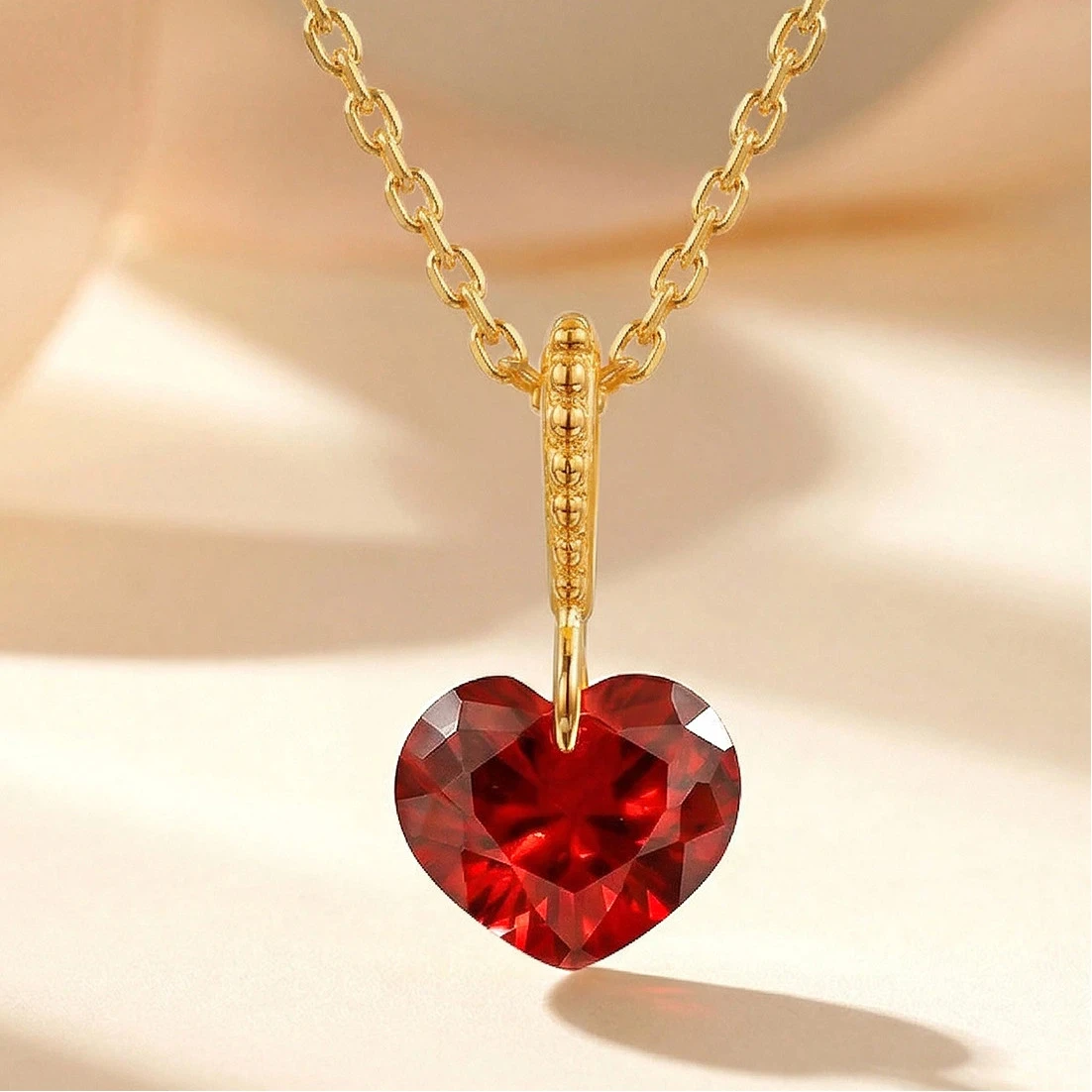 1ct 5A Lab Grown Ruby Necklace For Wowen Red Diamond Heart  925 Silver Plated 18k Gold Necklace