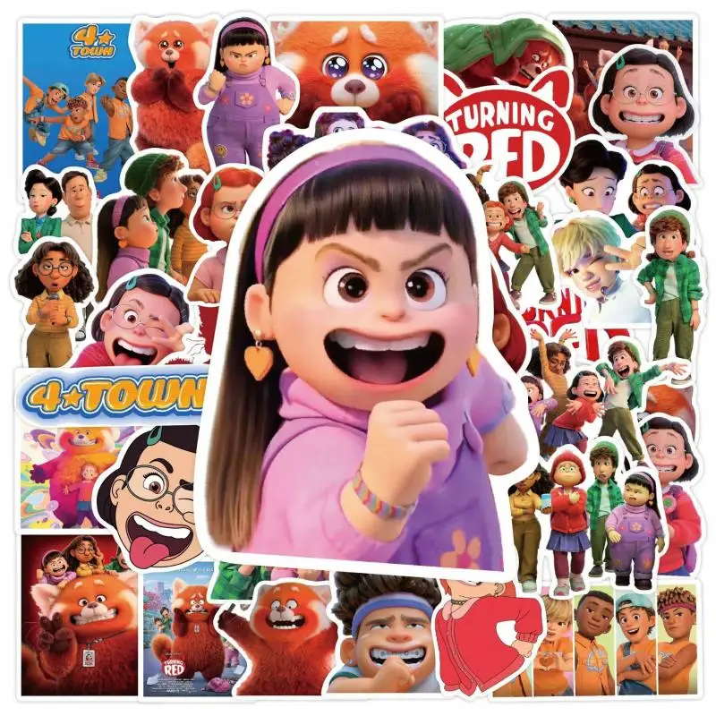 50Pcs Turning Red Stickers Kawaii Disney Anime Cute Girl Guitar Skateboard Refrigerator Phone Decoration Stickers Accessories