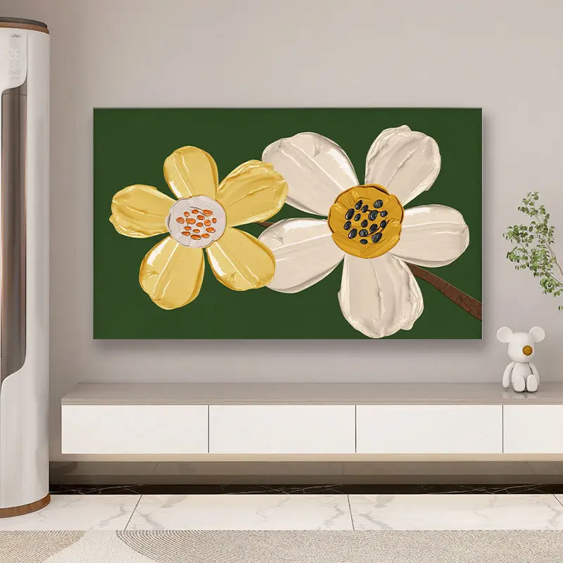 

Room Decoration French Cream Style TV Cover - Healing Elastic Full Cover Dust Proof for 40" 46" 50" 55" 60" 65" 70" 75" Screens