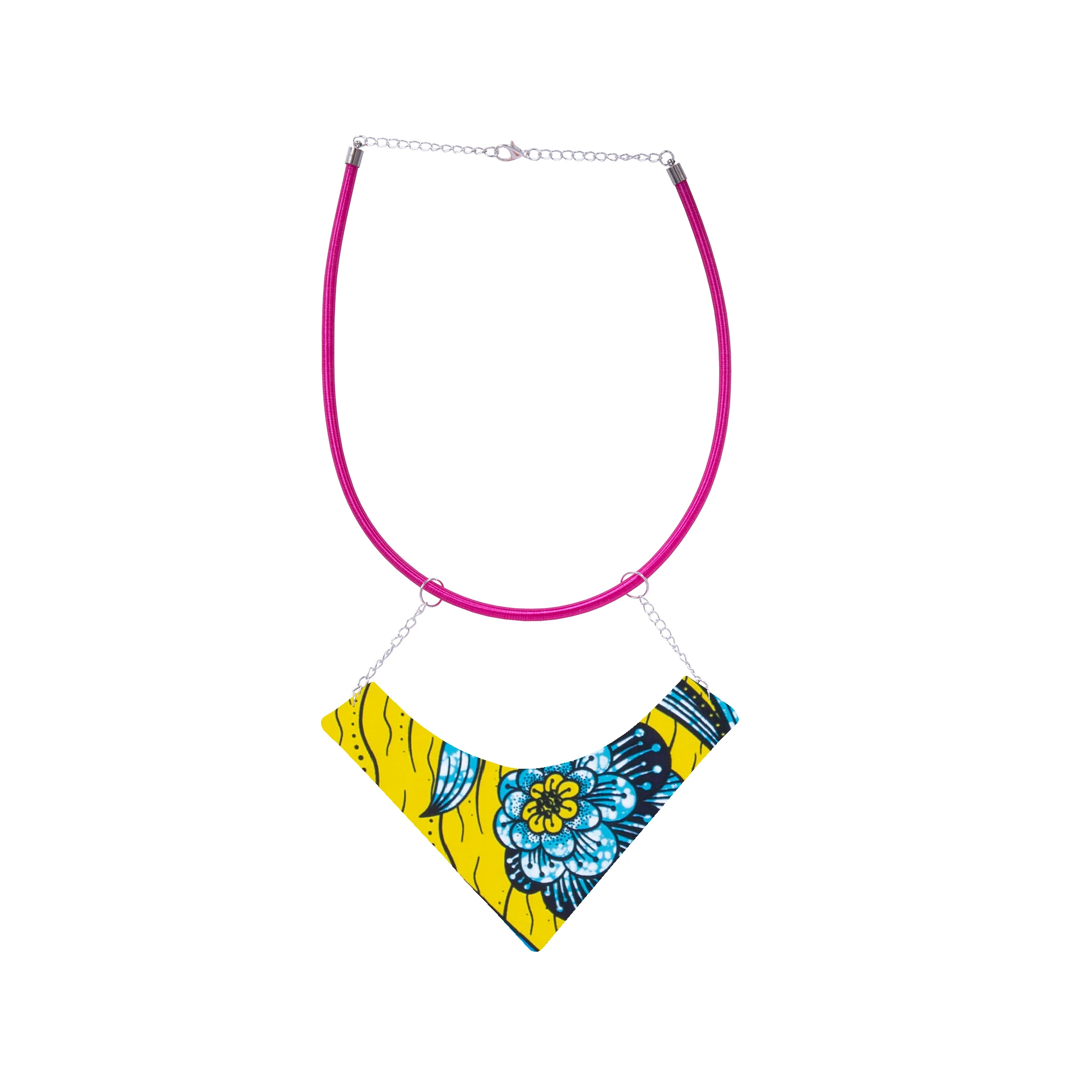 Handmade Ankara Wax Fabric V Pendant Necklace African Ladies Jewelry  WYB1048