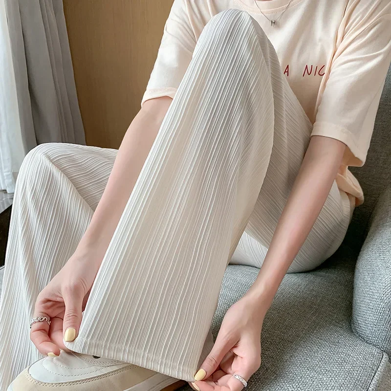 Thin Summer Wide-leg Pants Ice Filament Permeability Women Spring  Women Elastic Waist Stright Long Wide Leg Pants Casual Female